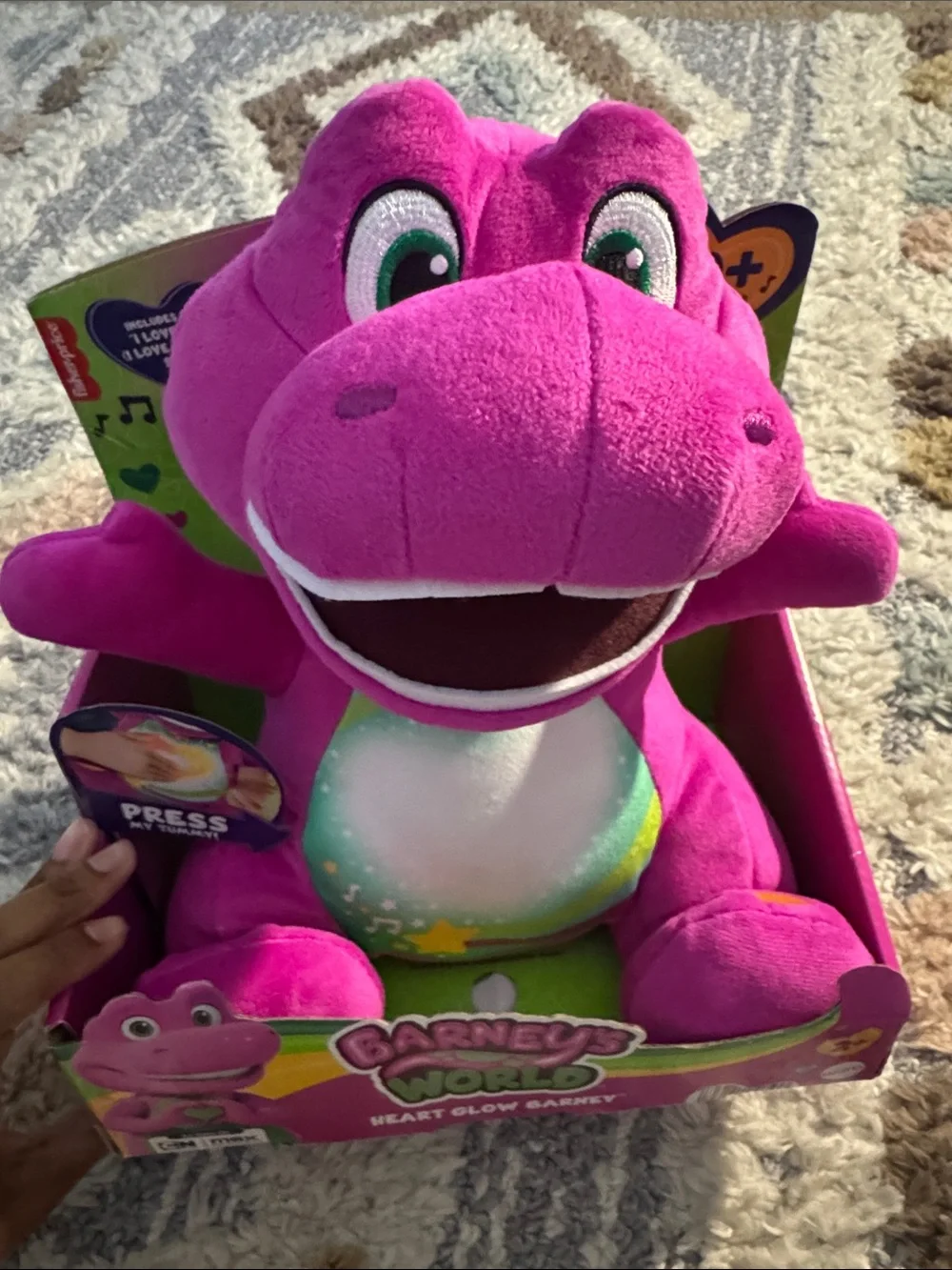 Fisher-Price  Barney Heart Glow Singing Plush - Purple and Green Block Figure